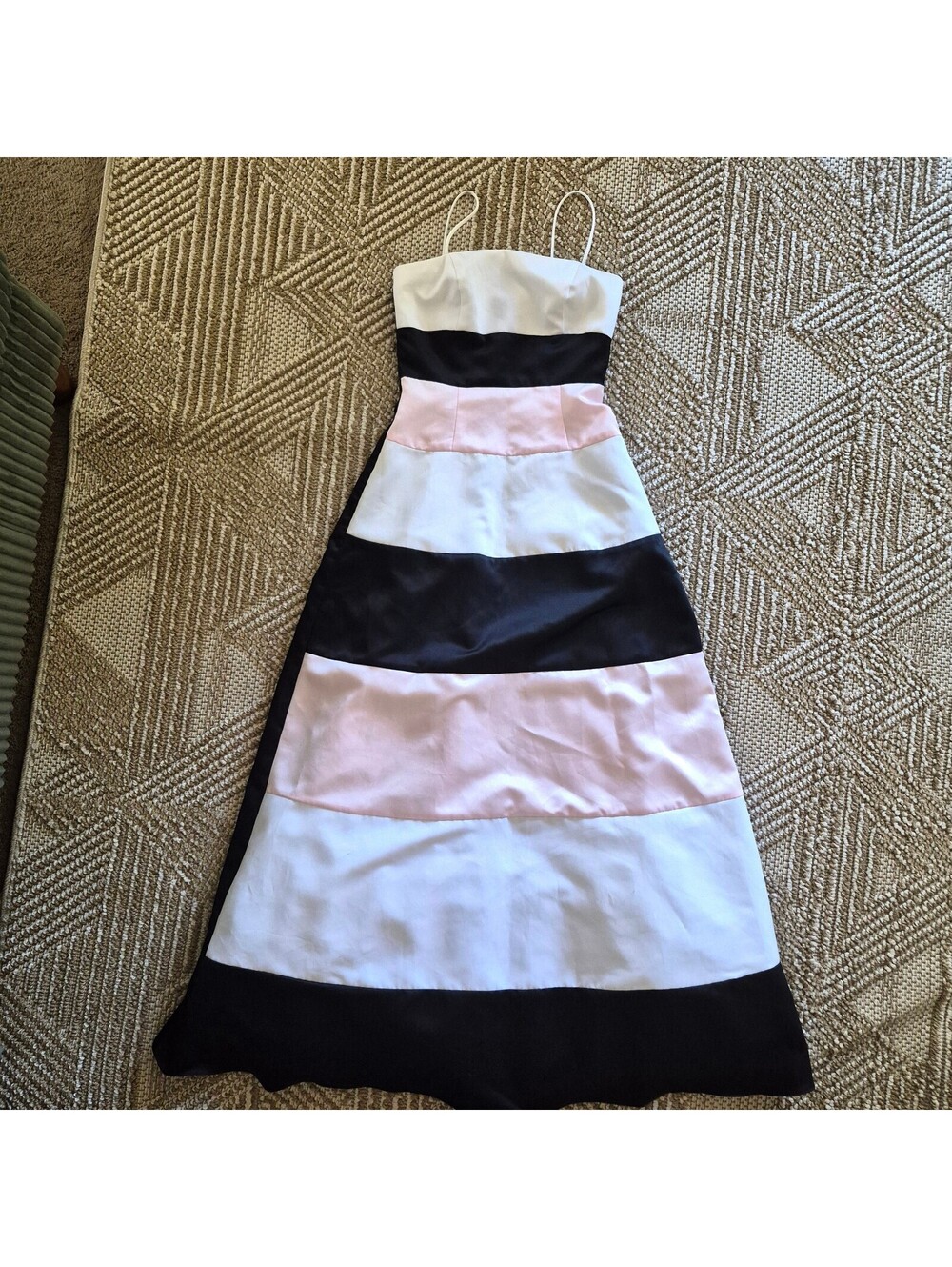 Vintage 90s Urban Girl Nites Colorblock Satin Striped Maxi Prom Dress XS